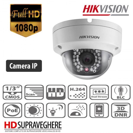 CAMERA DOME IP INTERIOR/EXTERIOR , 2MP , FULL HD , WiFi , HIKVISION DS-2CD2122F-IWS