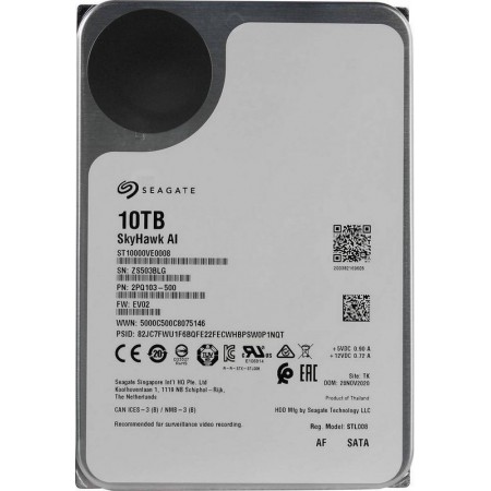 Hard-Disk 10TB, SEAGATE, Skyhawk AI Guardian Surveillance, 3.5" SATA 6Gb/s, HDD 10 Tera ST10000VE001