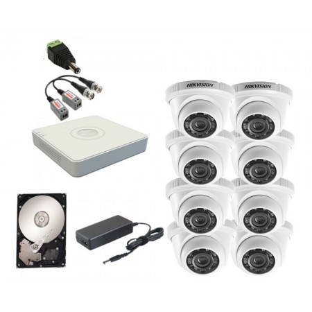Kit supraveghere video complet 8 camere Dome HD 720p IR20m Hikvision
