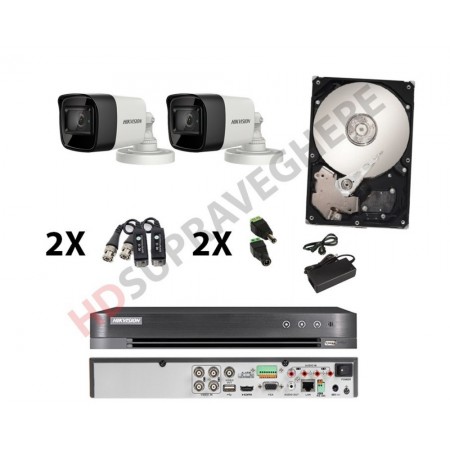 Sistem supraveghere video Hikvision 4K- 8 Megapixeli cu 2 camera , DVR ,HDD 1 TB inclus