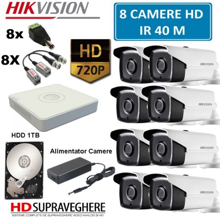 Kit supraveghere video complet 8 camere BULLET HD IR40 M Hikvision