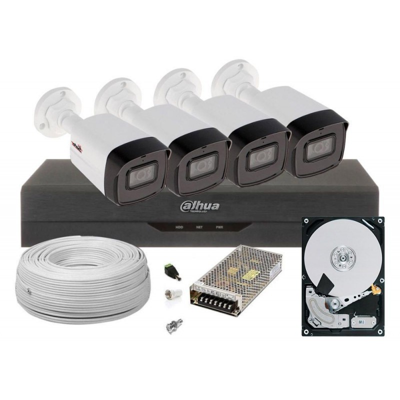 Kit supraveghere video complet cu 4 camere exterior 5MP, IR 40m, accesorii si HDD 2TB, SAF-4E52-2TB