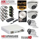 Kit supraveghere complet 2 camere Bullet si 2 camere DOME , FULL HD 1080P Hikvision
