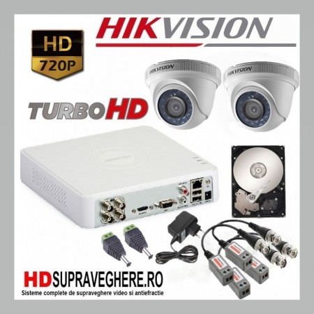Kit supraveghere complet 2 camere dome TurboHD 720P HIKVISION
