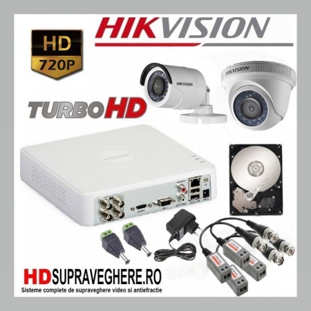 Kit supraveghere complet 2 camere HD TurboHD 720P HIKVISION