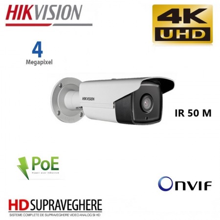Camera de supraveghere IP, exterior, 4MP, IR 50M, SlotCard,4K ULTRAHD, HIKVISION