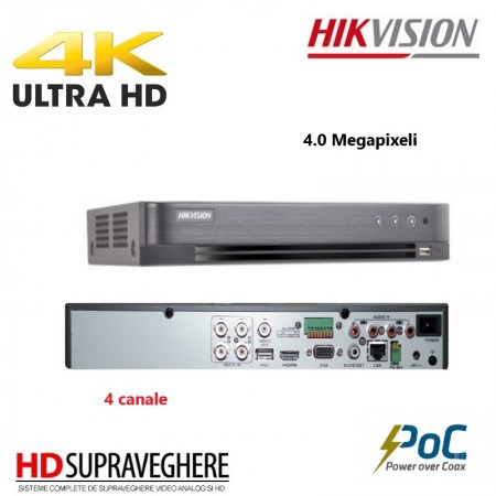 DVR 4 canale, 5.0 MP, 4xPowerOverCoaxial,UltraHD, HIKVISION DS-7204HUHI-K1/P